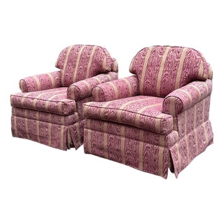 Vintage Ethan Allen Swivel Rocking Upholstered Chairs - A Pair For Sale