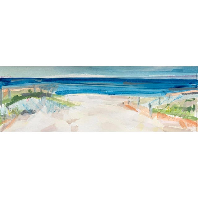 "Seascape Ia" Contemporary Abstract Coastal Landscape Watercolor Painting 16 X 6" For Sale