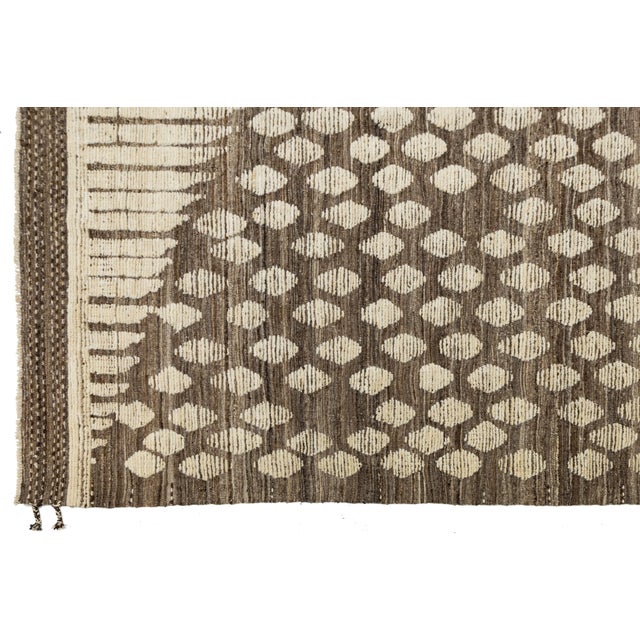 Textile Handmade Modern Moroccan Brown Wool Rug With Graphic Geometry Design For Sale - Image 7 of 11