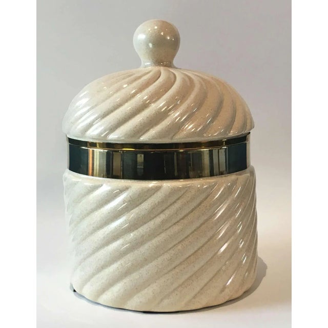 Vintage Ice Bucket in Ceramic and Gilt Brass by Tommaso Barbi, 1970s For Sale - Image 6 of 6