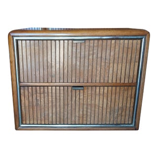 1970s MCM Vintage Burlwood and Brass Campaign Style American of Martinsville Nightstand For Sale