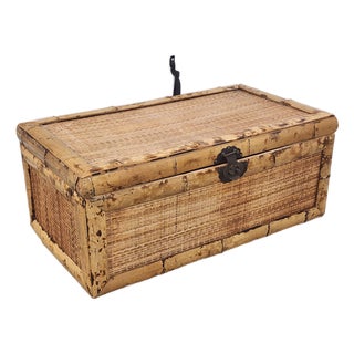 Mid Century Asian Bamboo & Rattan Trunk For Sale