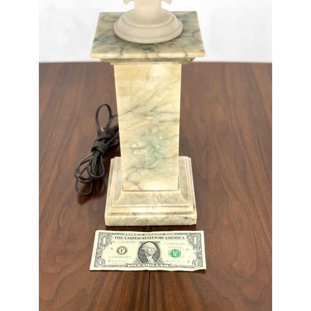 Cream Carved Alabaster Grapes Leaf Motive Urn Shape Square Mable Base Table Lamp MINT! For Sale - Image 8 of 9