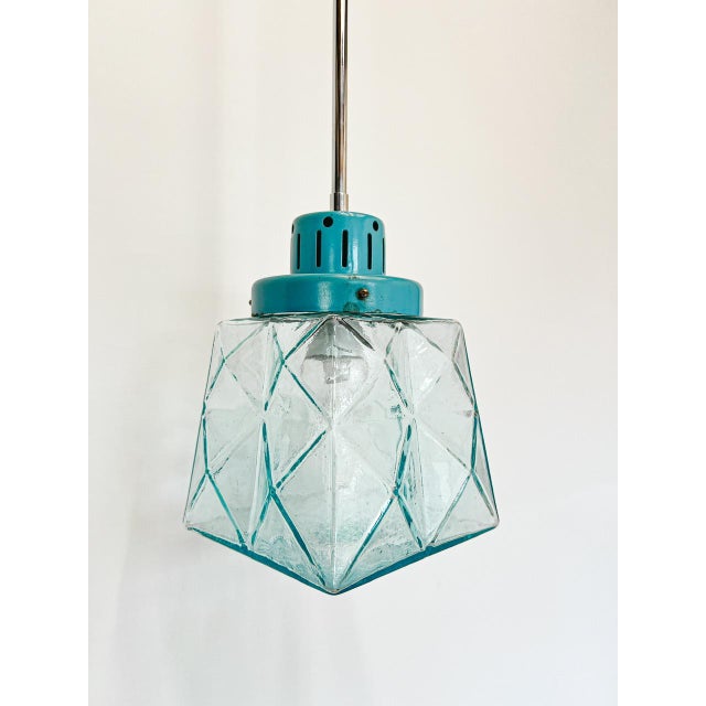 French Pendant Lamp in Geometric Blue Glass, 1950s For Sale - Image 13 of 14