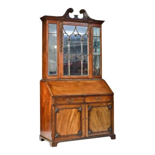 Early 19th Century George III Chinese Chippendale Mirrored Secretary Bookcase For Sale