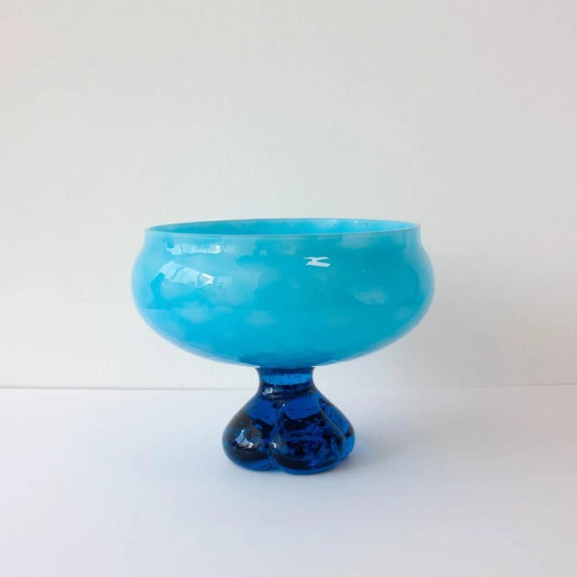Vintage Portuguese Blue Glass Bowl with Foot, 1960s For Sale - Image 11 of 11