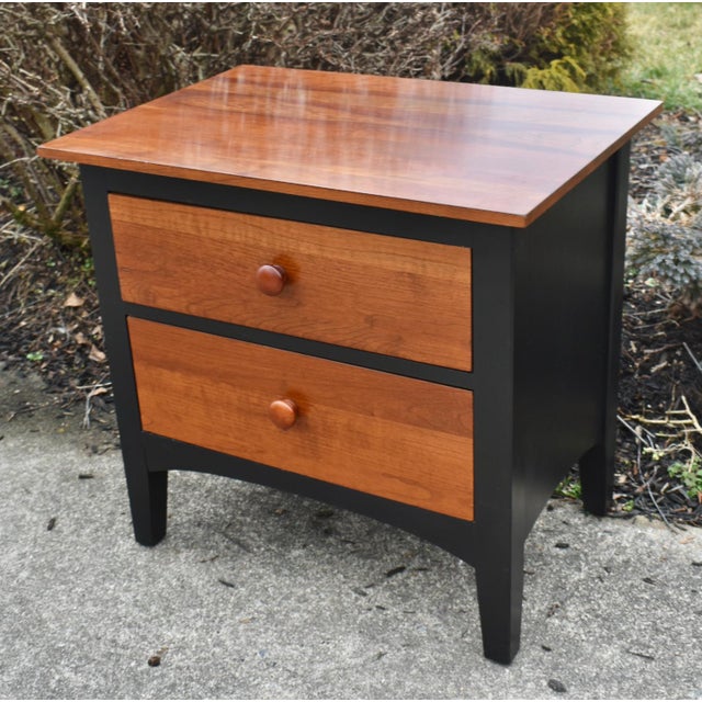 Black Vtg. Ethan Allen Transitional Style Two Drawer Black & Cherry Nightstand For Sale - Image 8 of 11