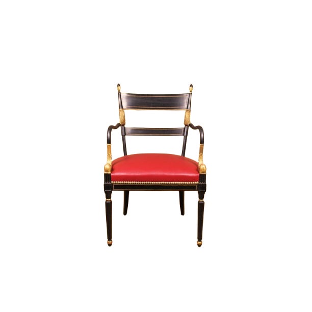 Traditional Regency Style Parcel Gilt Black Painted Armchair For Sale - Image 3 of 7