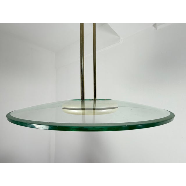 Metal Pendant Lamp in Brass and Nile Green Murano Glass, 1960s For Sale - Image 7 of 8