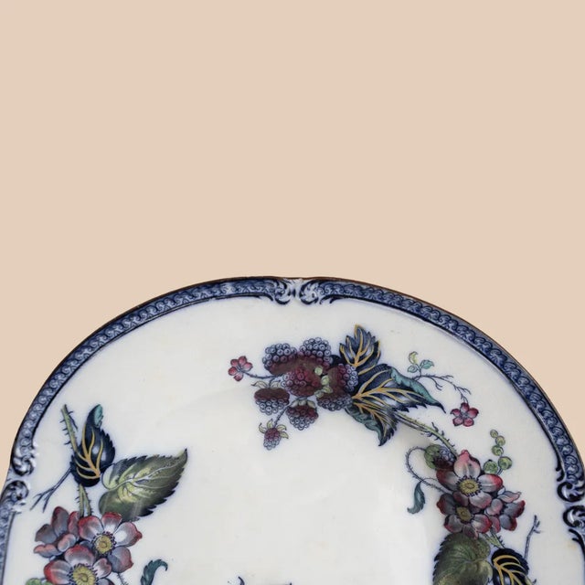 Antique English Ironstone “Blackberry” Platter by w.b. — 19th-Century Transferware, Hand-Painted Details For Sale - Image 4 of 11