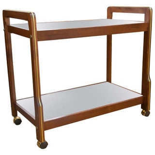 Mid-Century Wood & Brass Accent Bar Cart For Sale