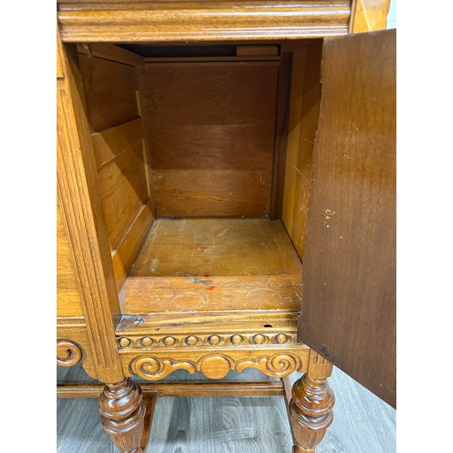 Vintage American Jacobean Tudor Revival Walnut Buffet Sideboard Server For Sale - Image 13 of 16