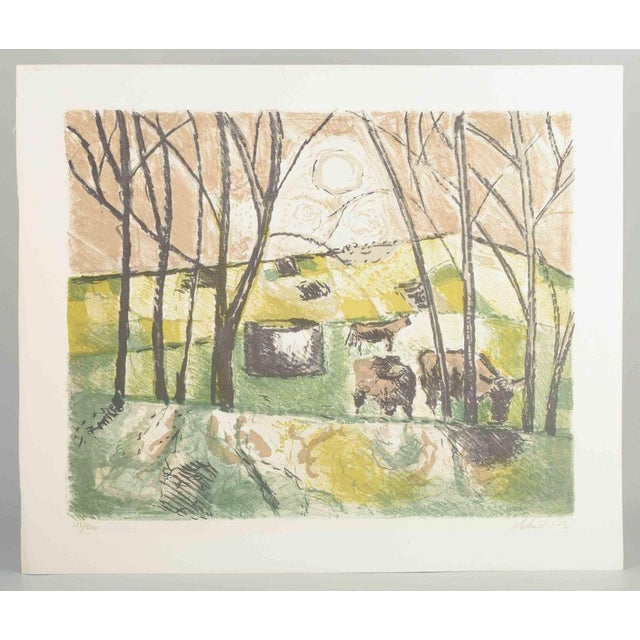 Modern Poul Ekelund, Cows in a Landscape, 1972, Color Lithograph on Paper For Sale - Image 3 of 7