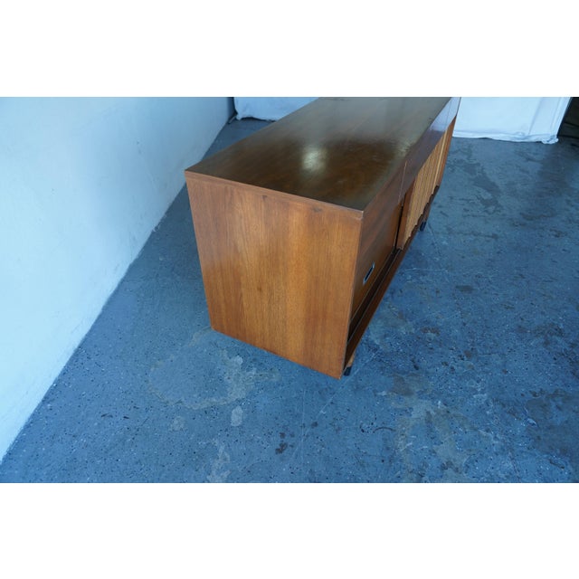 1960s Mid-Century Modern Hooker Walnut & Cane Lowboy Dresser 64” For Sale - Image 11 of 18