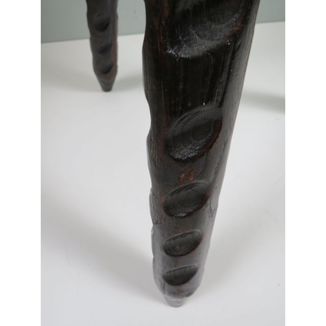 Wood Spanish Vernacular Stool in Carved Wood with Leather Seat, 1960s For Sale - Image 7 of 10