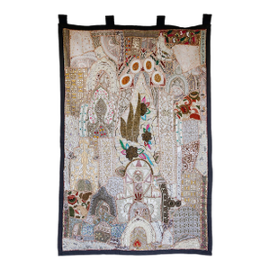 Vintage India Beaded Fabric Patchwork Wall Hanging