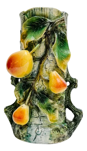 19th Century Bohemian Palissy Majolica Handled Vase With Pears