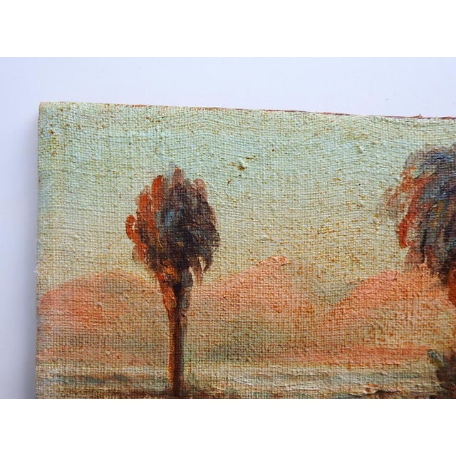Mid 20th Century Small Mid 20th Century Desert Palm Trees Landscape Painting For Sale - Image 5 of 7