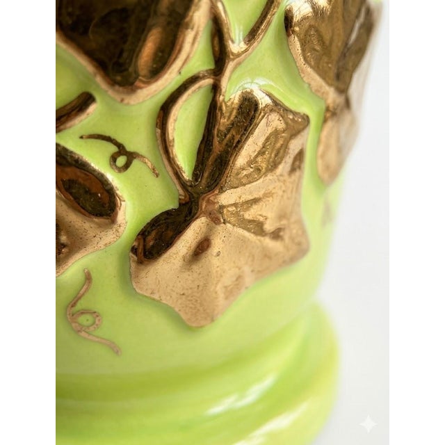 Mid-Century Modern Vintage Mid-Century Chartreuse Ceramic Tv Lamp Planter With Gold Ivy Leaves For Sale - Image 3 of 3