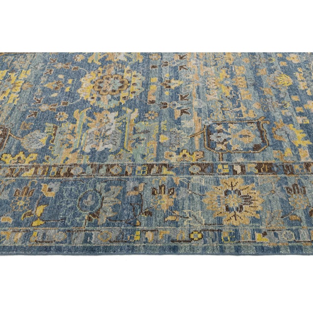 2020s 12x15 Hand-Knotted Modern Tabriz Style Wool Area Rug in Blue & Gold For Sale - Image 5 of 12