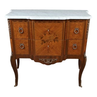 Mid-Century Louis XV-Louis XVI Transition Style Marquetry Commode For Sale