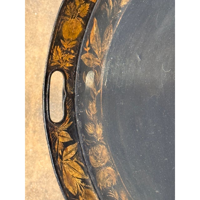 Black 19th Century Painted Tole Tray on Stand For Sale - Image 8 of 12
