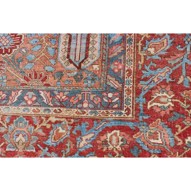 Antique Persian Bakhtiari Rug Featuring Repeating Floral Motifs and Rich Red 10 X 12 For Sale - Image 11 of 12