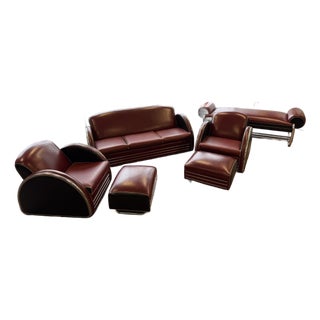 1980’s Donald Deskey Inspired Stream Line Modern Six Piece Seating Group For Sale