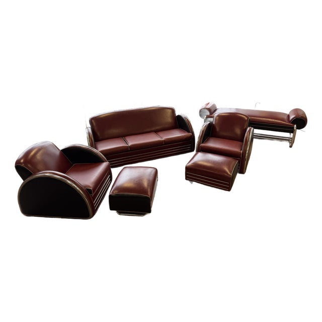 1980’s Donald Deskey Inspired Stream Line Modern Six Piece Seating Group For Sale