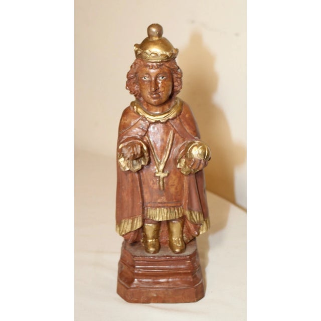 Up for sale is a wonderful vintage hand carved wooden Jesus of Prague wooden sculpture. It's completely carved by hand...