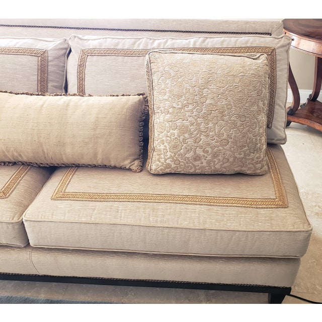 Ej Victor Luxe Sofa in a Rich Dark Cream With Sumptuous Silk and Brocade Pillows For Sale - Image 15 of 18