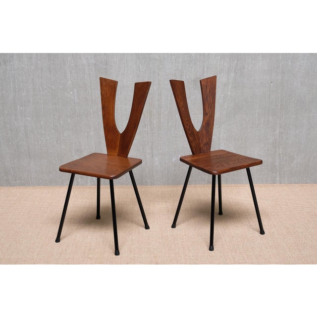 Sculptural Winged-Back Dining Chairs in Oak, France, 1950s, Set of 6 For Sale - Image 16 of 18