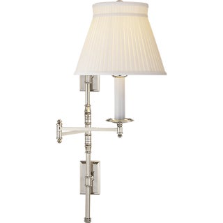 Chapman & Myers for Visual Comfort Signature Dorchester Double Backplate Swing Arm in Polished Nickel with Silk Crown Shade For Sale