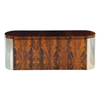 Ron Seff Burled Walnut Credenza With Chrome Sides, 1970 For Sale