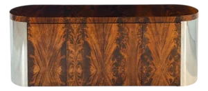 Ron Seff Burled Walnut Credenza With Chrome Sides, 1970