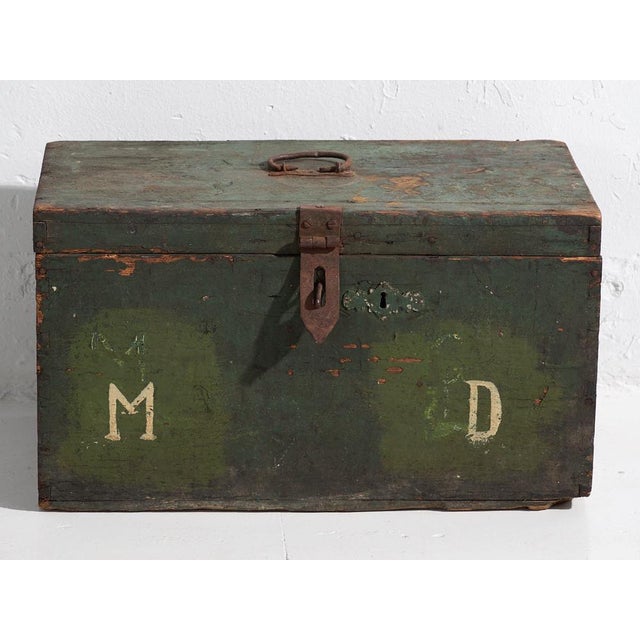 Antique Green Wooden Chest, 1910s For Sale - Image 5 of 9