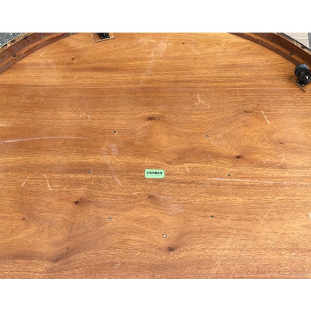 Dunbar Round Mahogany Coffee Table – Ebonized Finish, Glass Top, Casters For Sale - Image 9 of 16