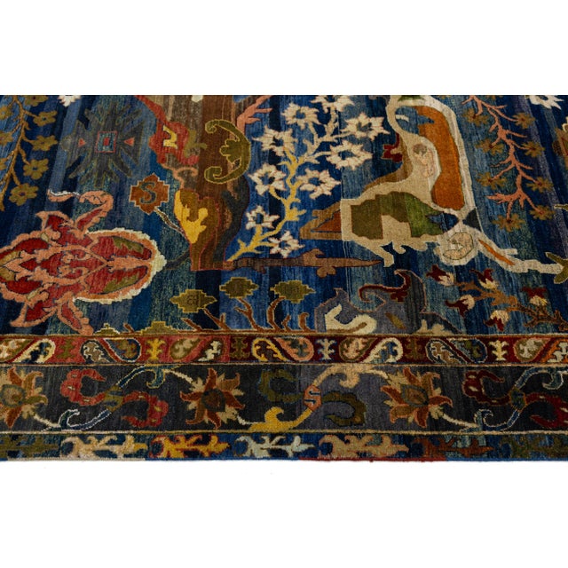 Blue Bidjar Style Modern Geometric Transitional Wool Area Rug 9x12 For Sale - Image 9 of 11