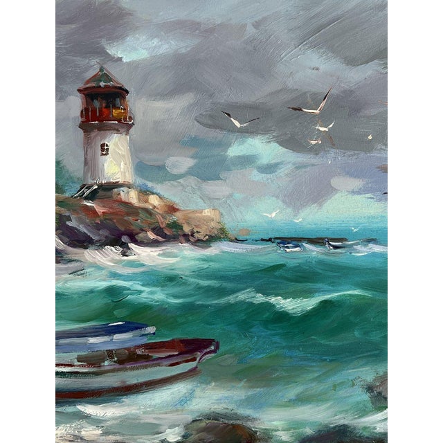 Paper Oil Painting on the Lighthouse Shore Before the Storm Yuriy Suprunchuk For Sale - Image 7 of 11