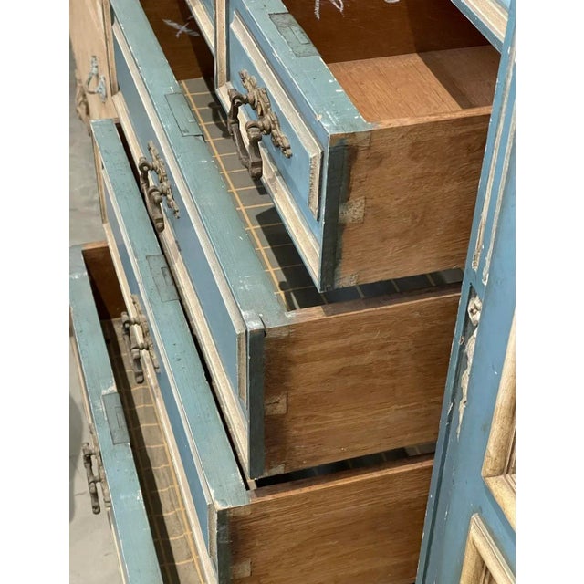 Oversized French Blue Mirrored Armoire With Shelves and Drawers Circa 1860s For Sale - Image 11 of 12