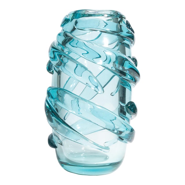 Hand Blown Murano Gomitolo Vase in Aqua Blue Medium For Sale
