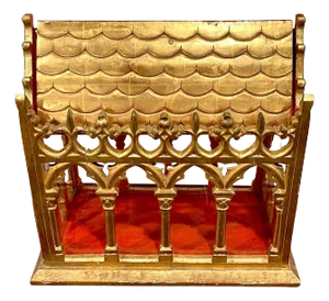 19th Century French Gothic Cathedral Giltwood & Glass Reliquary / Vitrine
