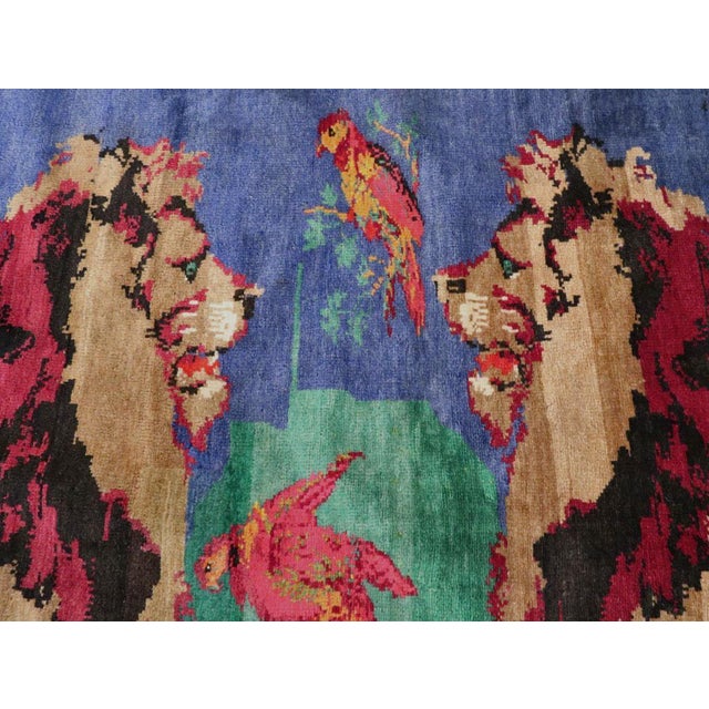 Mid 20th Century Galerie Shabab Collection Mid-20th Century Handmade Caucasian Karabagh Pictorial Lion Accent Rug For Sale - Image 5 of 9