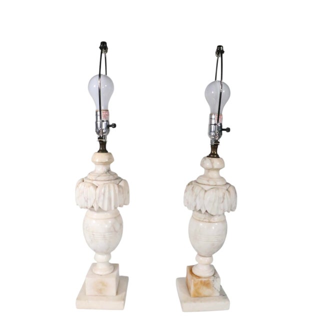 Mid 20th Century Neo Classical Carved Marble Table Lamps - a Pair For Sale - Image 11 of 18