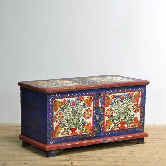 Folk Art Bridal Chest, 1883 For Sale - Image 3 of 14
