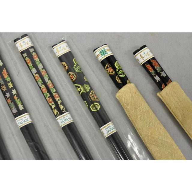 Late 20th Century Vintage Japanese Oriental Chopsticks W/ 2 Custom Silk Gold Sleeves - 6 Pc Set For Sale - Image 5 of 10