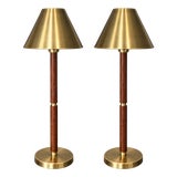 Ralph Lauren Brass & Brown Leather Campaign Lamps — Pair For Sale