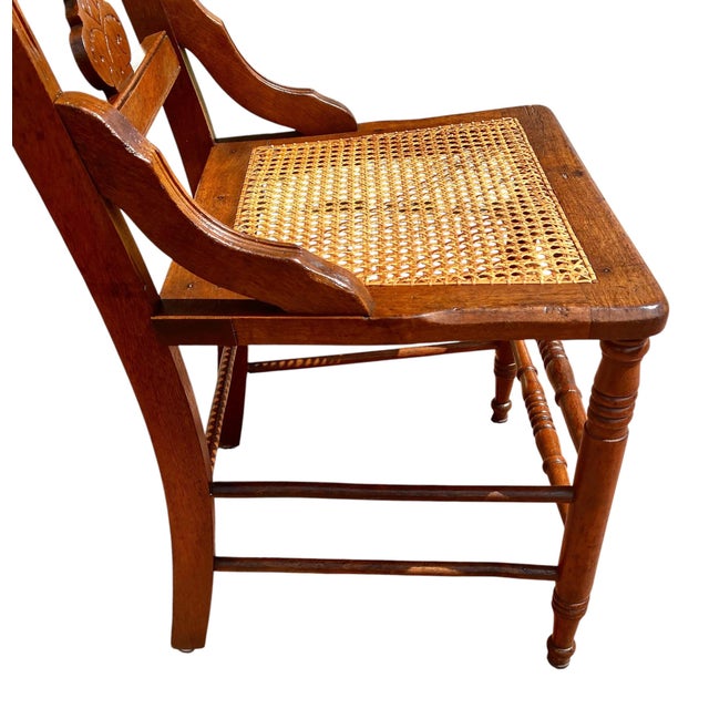 Brown Antique Eastlake Victorian Walnut Dining Side Hall Accent Chair W Cane Seat For Sale - Image 8 of 16