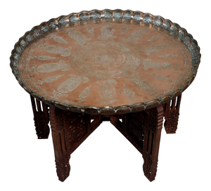 Oriental Islamic Ottoman Hammer Engraved Copper Table Tray, 1930s