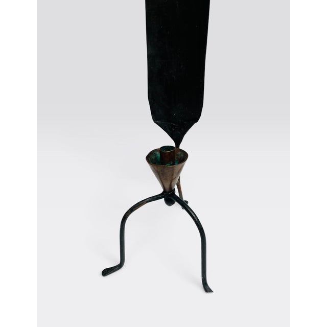 Contemporary Vintage Copper Wrought Iron Leaf Candle Holder Set For Sale - Image 3 of 9